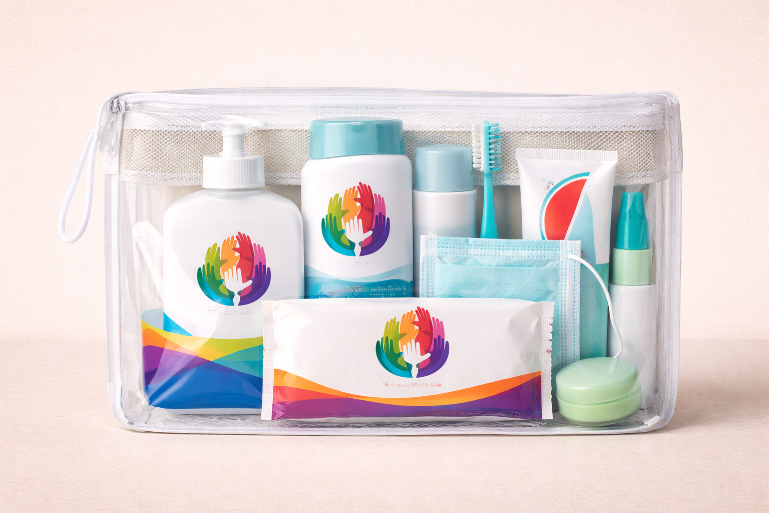 Personal hygiene kit including soap, toothbrush, and sanitary items